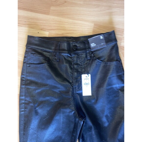 Express Conscious Edit Skinny High Rise Jeans Sz 2L Black Denim NWT Leather Look - Picture 2 of 12